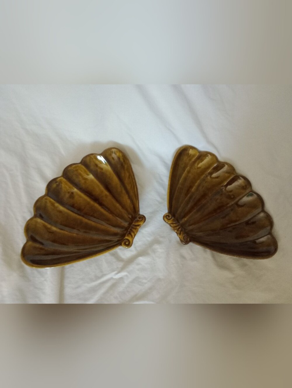 Vintage Ceramic California Pottery USA Fan Snack Dish Set of 2 MCM Mid Century